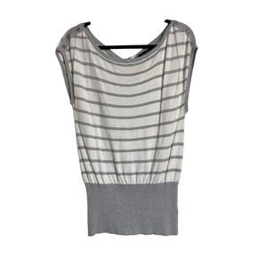 White House Black Market Top Womens Small Silver White Blouson Stripe Knit NWOT
